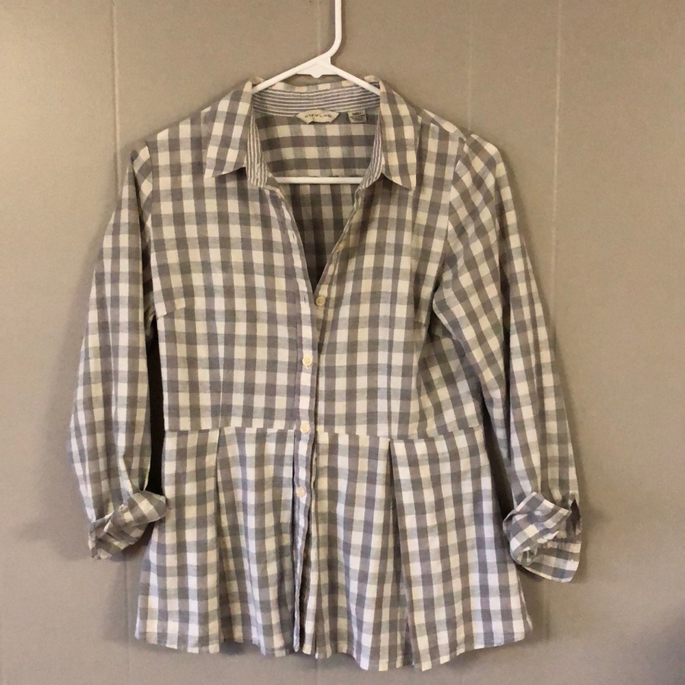 Anthropologie Buffalo Check Peplum Button Down